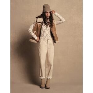 American Eagle Stretch Barrel Cream Corduroy Pants Paper Bag Womens 16 Short